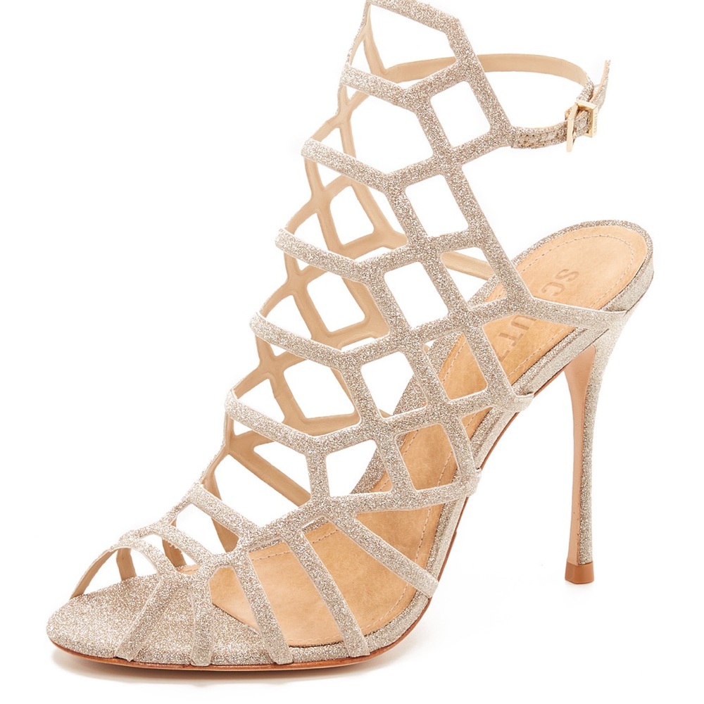 Schutz Juliana metallic cage evening sandals